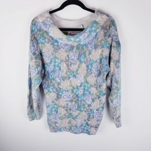 Vintage floral wide boat neck sweater silk small